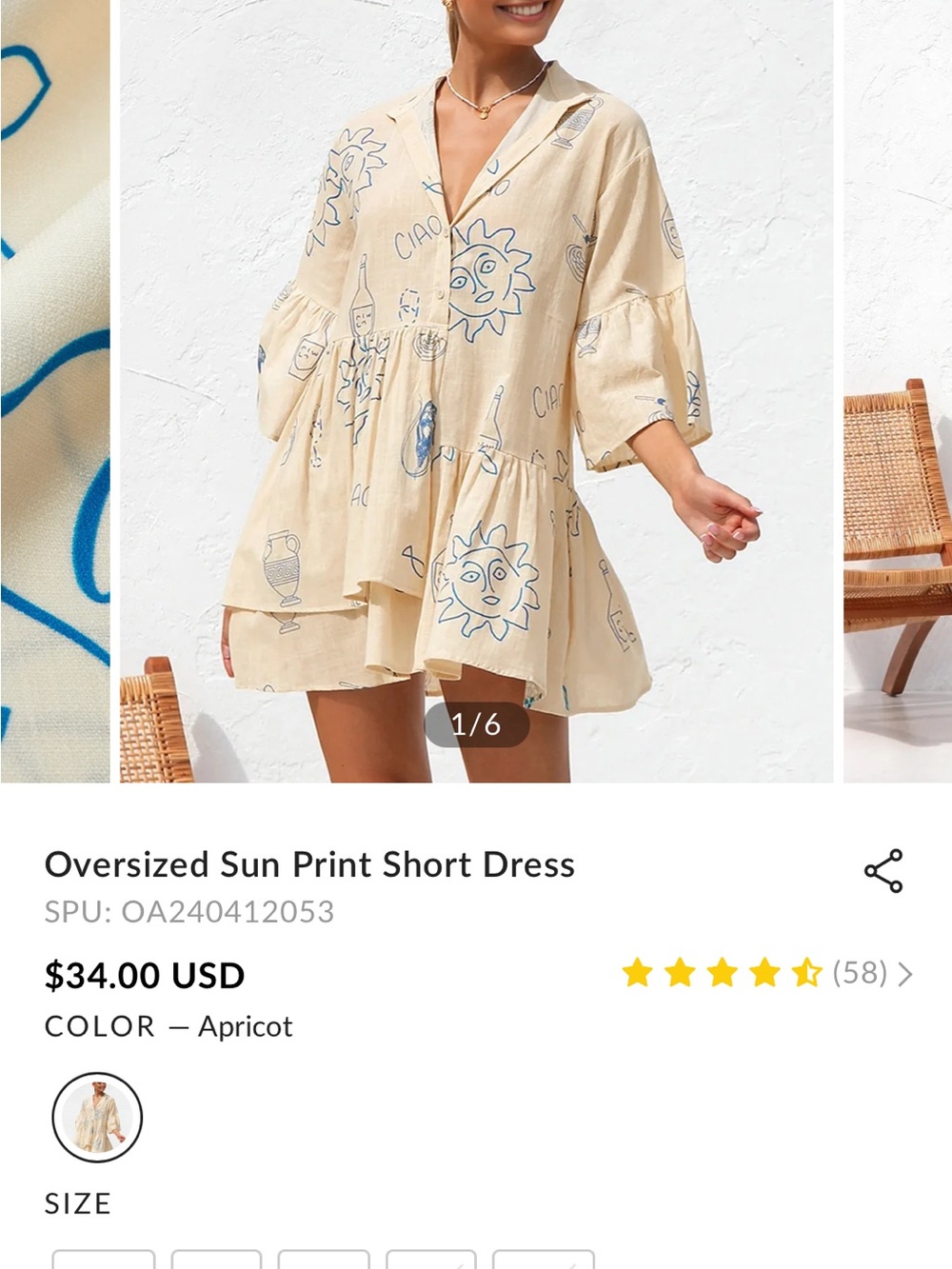 Commense Oversized Sun Print Short Dress - Apricot